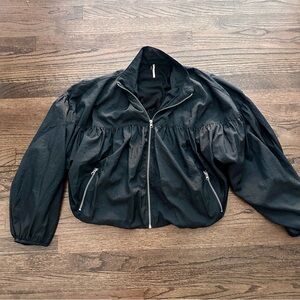 NWOT Free People Balloon Bomber Jacket Womens Black Long Sleeve Full Zip Small